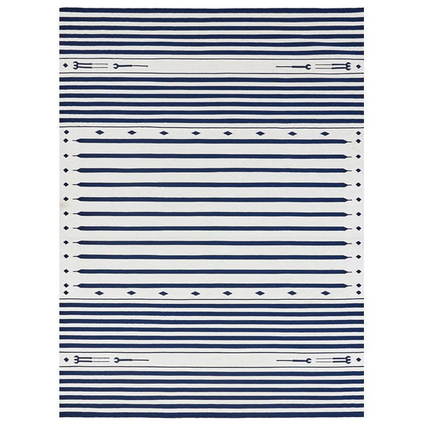 Stark Striped Handmade Flatweave Acrylic Area Rug in Blue/White Perigold
